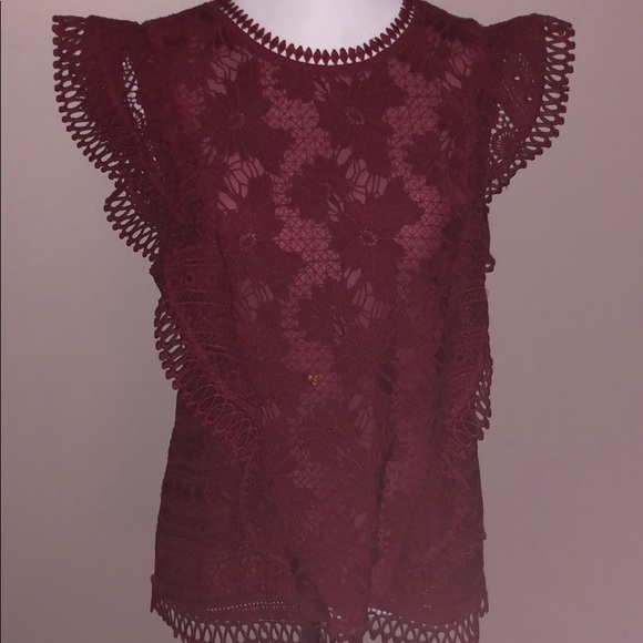 Cranberry red guest editor top. Gorgeous lace! - Picture 3 of 5